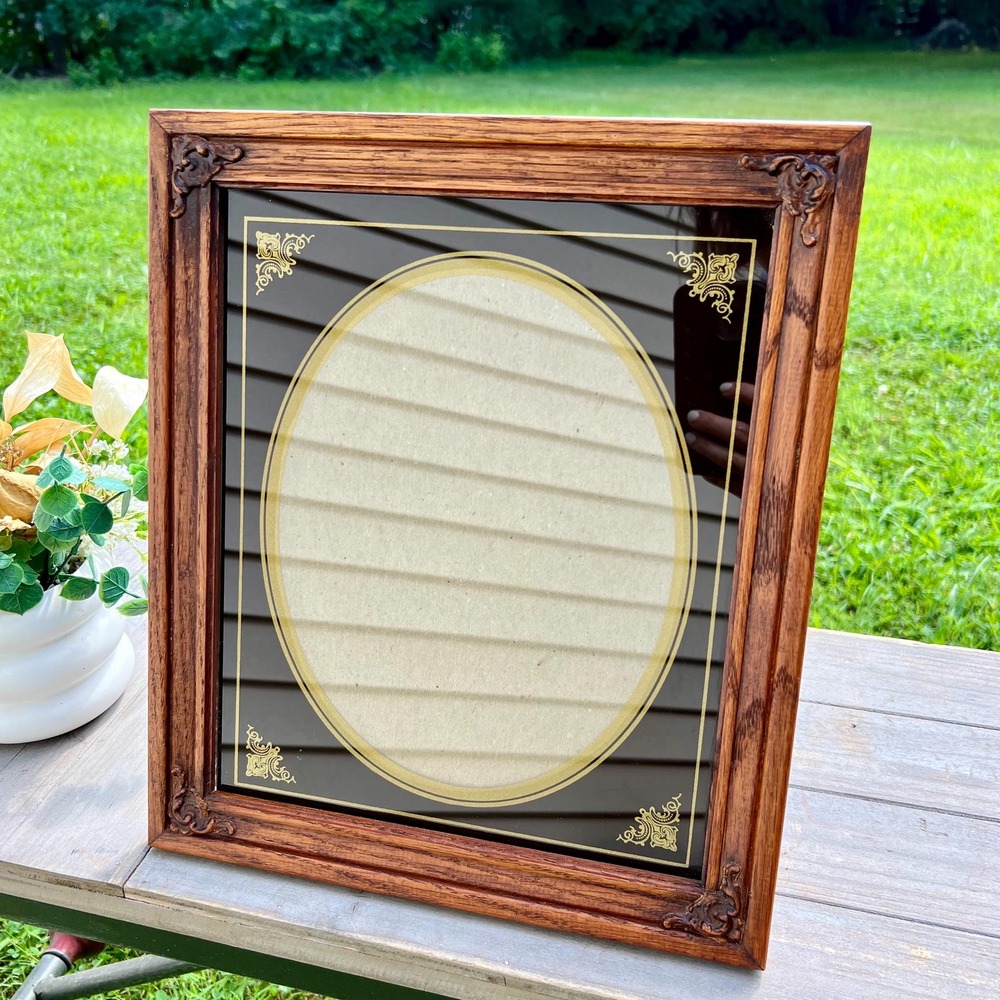 Vintage Wood Ornate Frame with Etched Glass 8x10